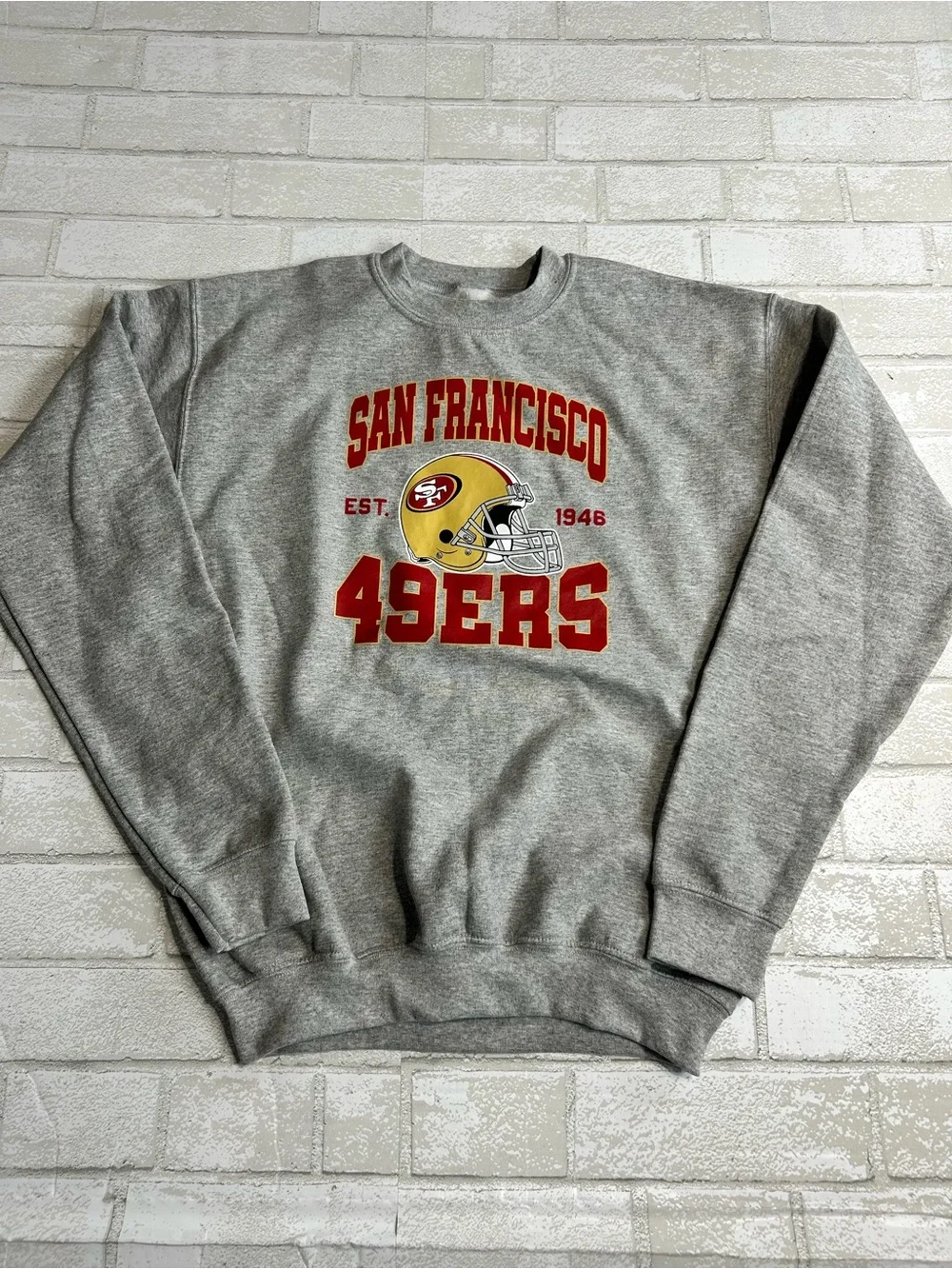 San Francisco 49ers Game Day Football Gray Crewneck Sweatshirt Kids XL